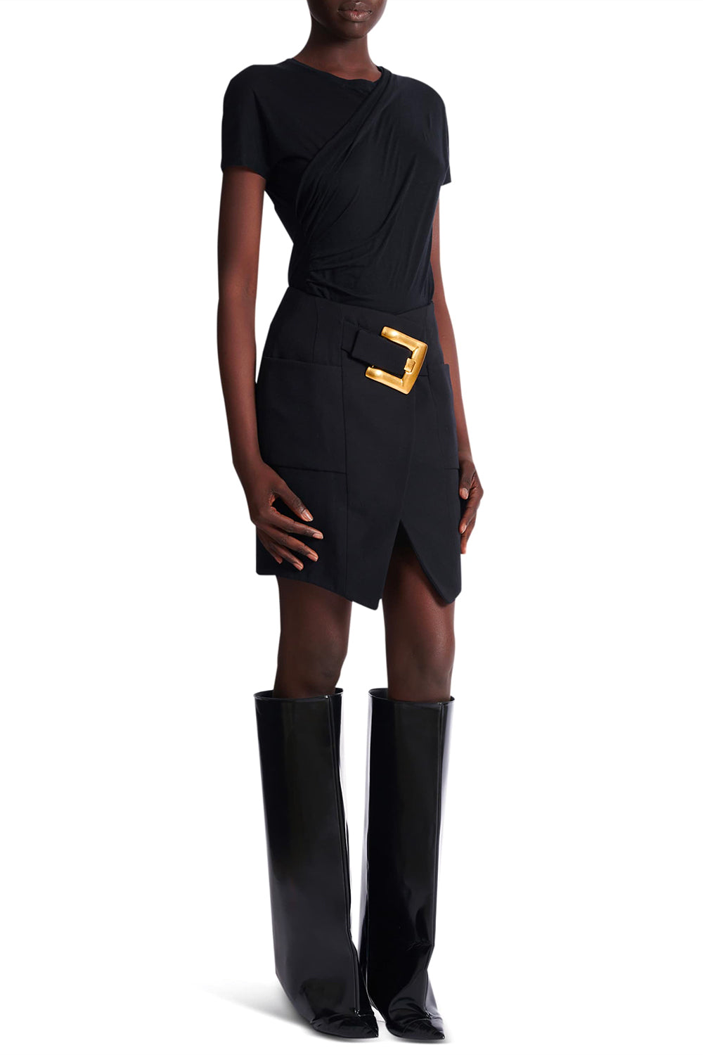 BALMAIN Kurzer Rock aus „Grain de Poudre“ mit Gürtel
