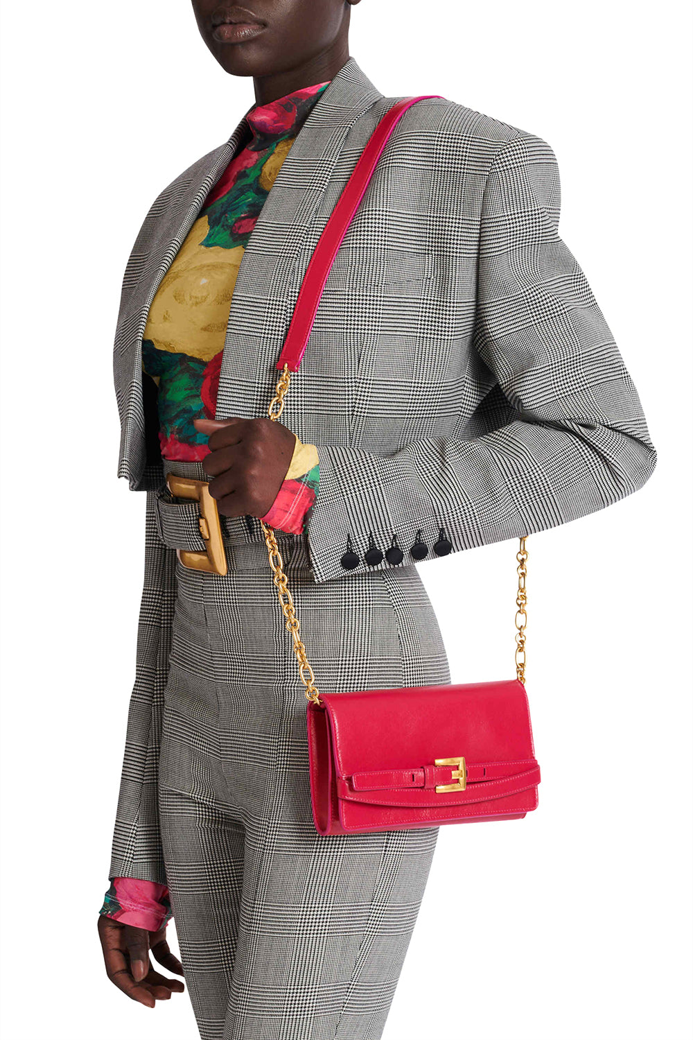 BALMAIN Portafoglio Shuffle con catena in pelle di vitello