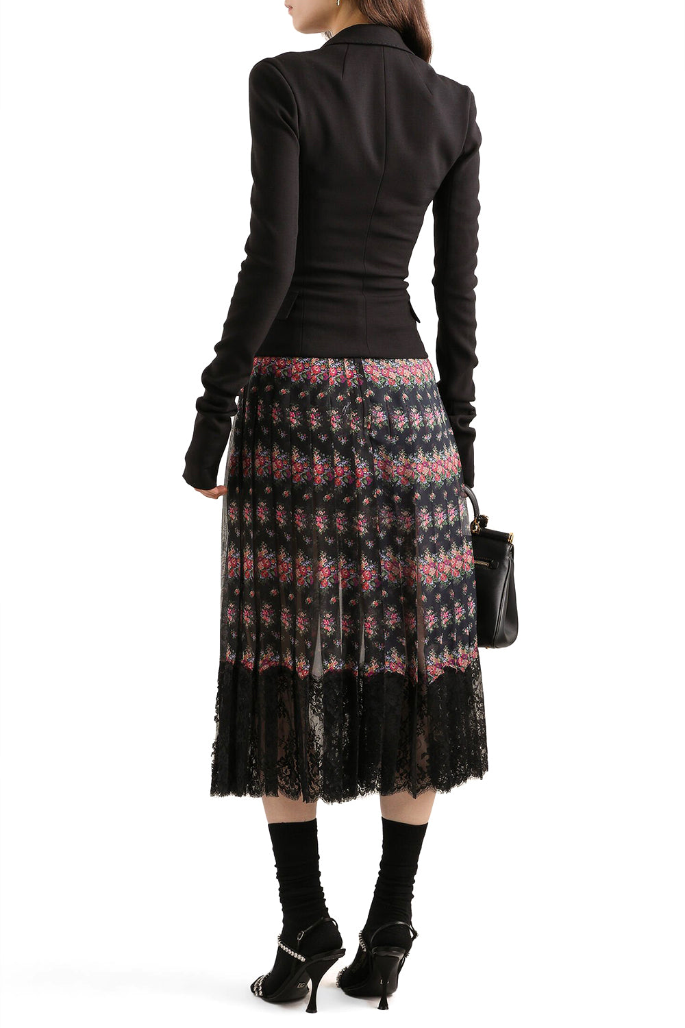 DOLCE & GABBANA Plisseerock aus Chiffon mit Blumenbouquet-Print