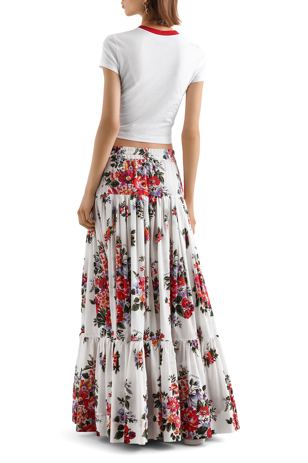DOLCE & GABBANA Langer Rock aus Popeline mit Blumenstrauß-Print