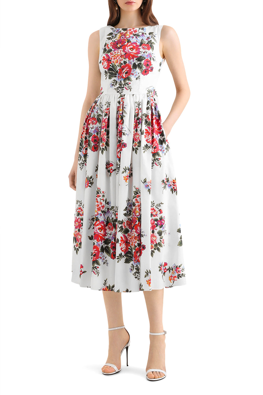 DOLCE & GABBANA Baumwollkleid mit Blumenstrauß-Print